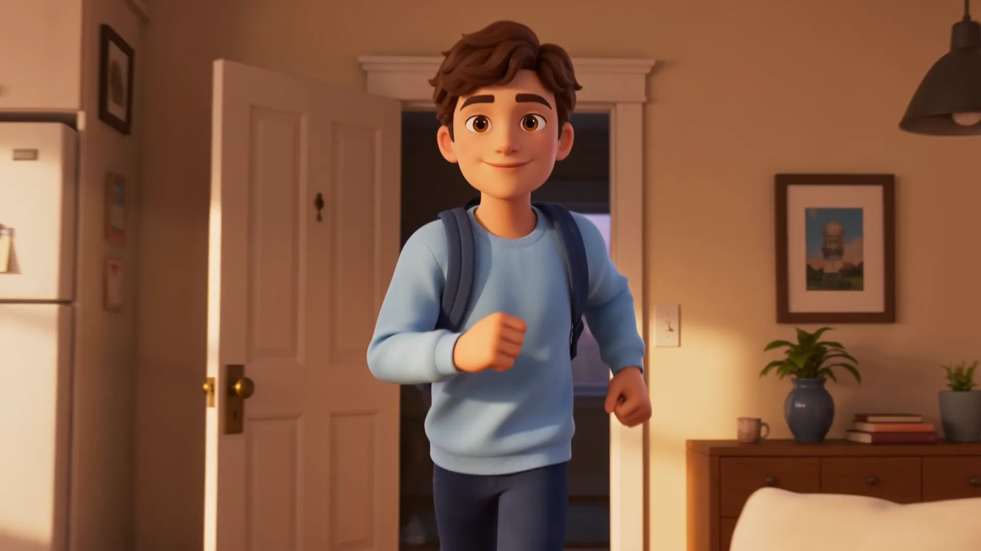 A student arriving home to his new apartment